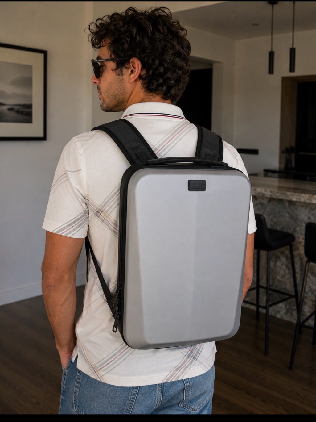 Slim Hard-Shell Laptop Backpack - Gray